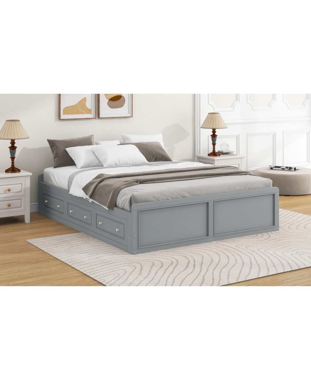 Streamdale Furniture Wood Queen Size Platform Bed Frame with 6 Drawers