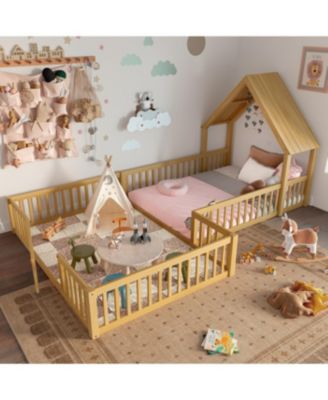 Full Size House Floor Bed with Door