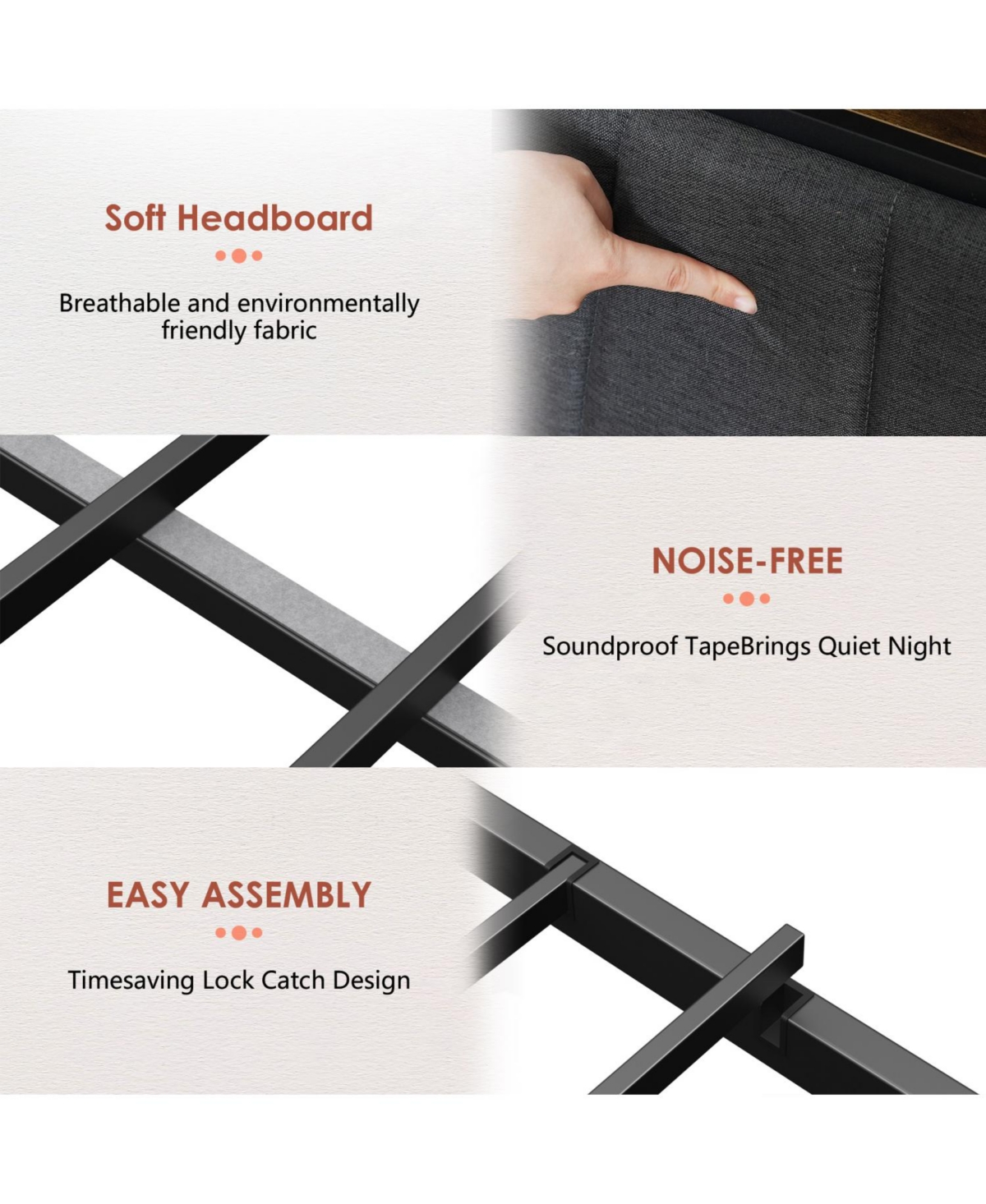 Streamdale Queen-Size Upholstered Platform Bed Frame with Storage, Usb Ports, Headboard, Brown