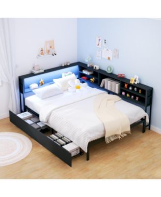 Corner Bed Frame: Full Daybed with Storage, Charging & LED