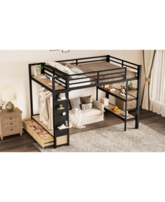 Streamdale Metal Loft Bed with Wardrobe and Shelves, Black