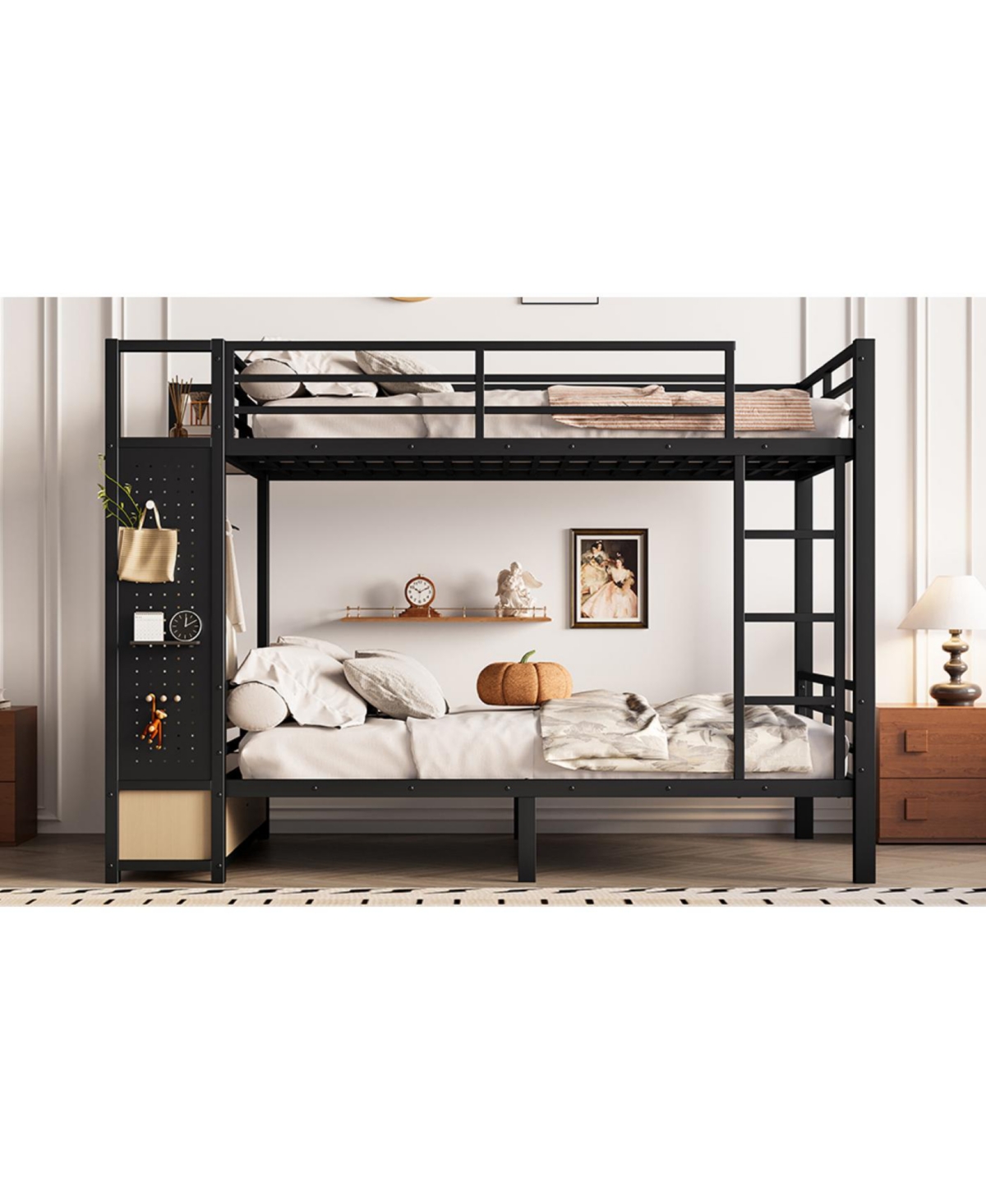 Streamdale Full/Full Metal Bunk Bed with Storage for Teens - Black