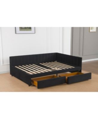 Upholstered Daybed with Storage Drawers & L-Shaped Headboard