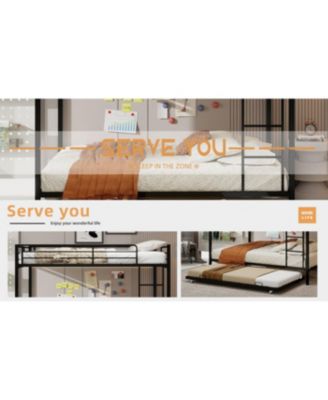 Durable Square Tube Iron Bunk Bed with Safety Rails - Queen Size