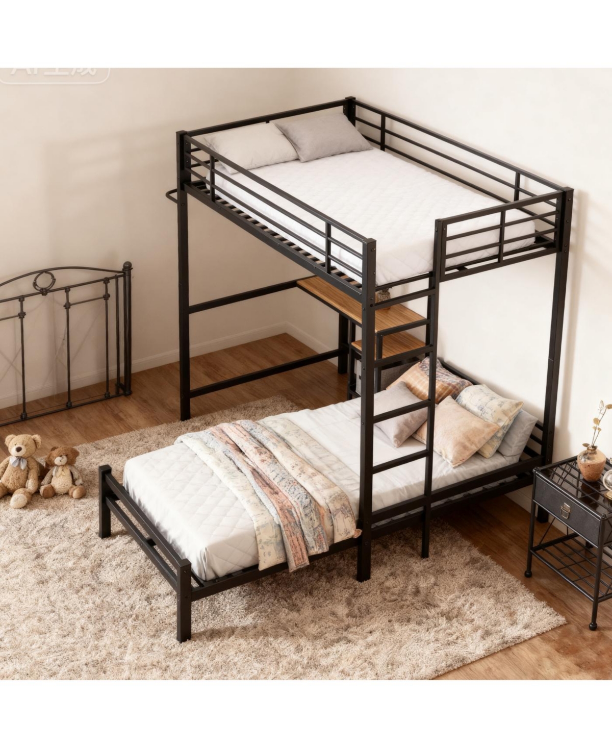 Streamdale Furniture Bunk Bed Twin Over Twin with Desk Station, L-Shaped Metal Loft Bed