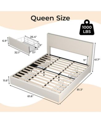 Queen Corduroy Platform Bed with Tufted Wingback Headboard, 4 Storage Drawers, Solid Wood Slat Base, No Box Spring Needed, Black