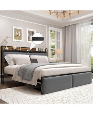 Velvet Upholstered Platform Bed Frame with Curved Button-Tufted Headboard, Golden Base and Sturdy Wood Slat Support - King