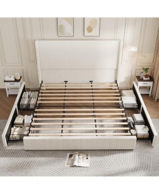 Upholstered Platform Bed Frame with Storage Drawers and Tufted Wingback Headboard, Easy Assembly