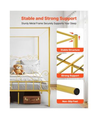 Metal Canopy Bed Frame with Headboard and Four Poster Style