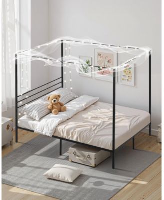 82.5 x 60.2 x 72 in / 2095 x 1530 x 1830 mm Metal Canopy Bed Frame with Elegant Four Poster Design