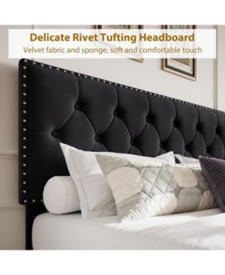 Full Size Velvet Upholstered Button-Tufted Wingback Headboard Bed Frame with 2 Storage Drawers