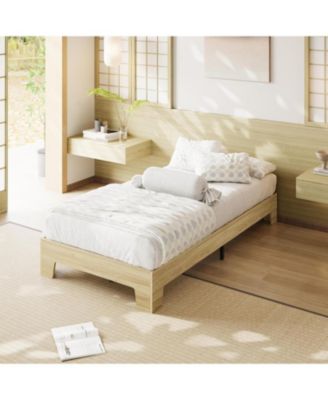 Twin Platform Bed Frame with Underbed Storage 10.24" Clearance Wood & Metal Slats No Headboard No Box Spring Gold