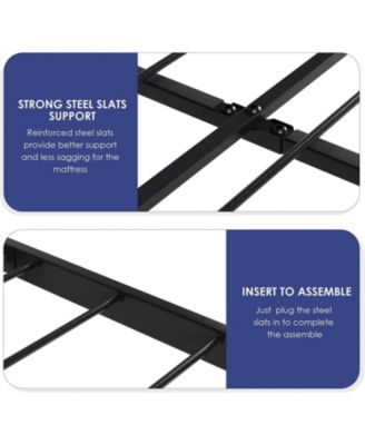 King Size Platform Bed Frame with Velvet Headboard Heavy Duty Metal Bed Frame