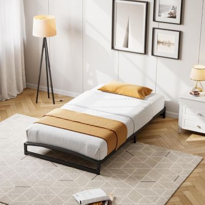 Twin Size 6 Inch Metal Platform Bed Frame Heavy Duty Slats Underbed Storage Noise-Free Non-Slip Black