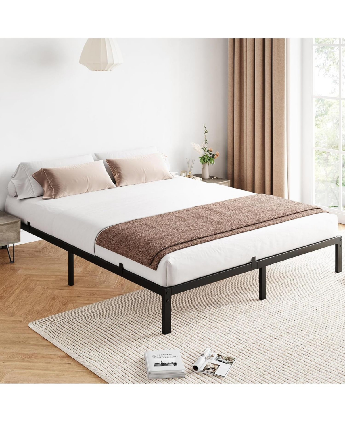 Apartment Metal Bed Frame 13.8 Inch Underbed Storage Space Extra Organization