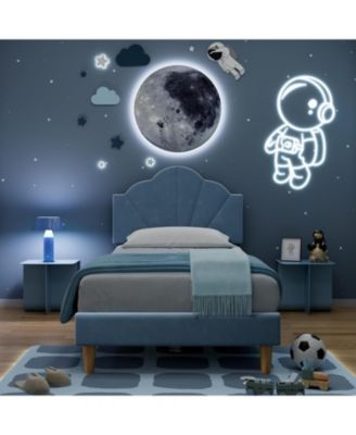 Twin XL Bed Frame Velvet Upholstered Adjustable Headboard for Boys Girls Wooden Slats No Box Spring Needed Light Blue