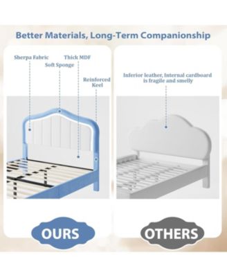 Full Size Upholstered LED Bed Frame with Storage Drawer Velvet Platform for Kids Wooden Slats No Box Spring Blue