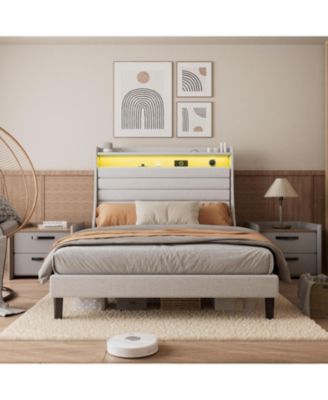 gaomon Full Size Upholstered Platform Bed Frame with Headboard Charging ...