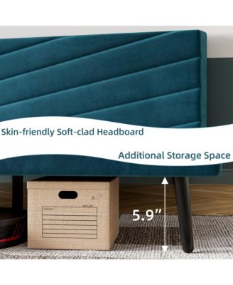 Easy Assembly King Size Bed Frame- Velvet Upholstered Platform Bed Space Saving, for Living Room, Guest Room