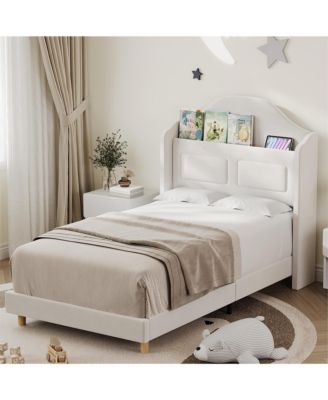 Velvet Upholstered LED Lights Wingback Headboard & Storage Platform Bed Frame - Twin