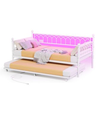 + Twin + Wood/Metal (or specify actual material) + Charging Station & LED Lights + Daybed with Trundle