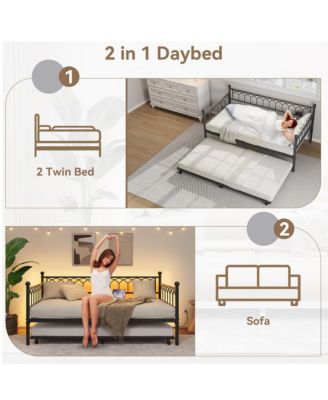 Twin Daybed with Trundle, Day Bed with Charging Station & LED Lights