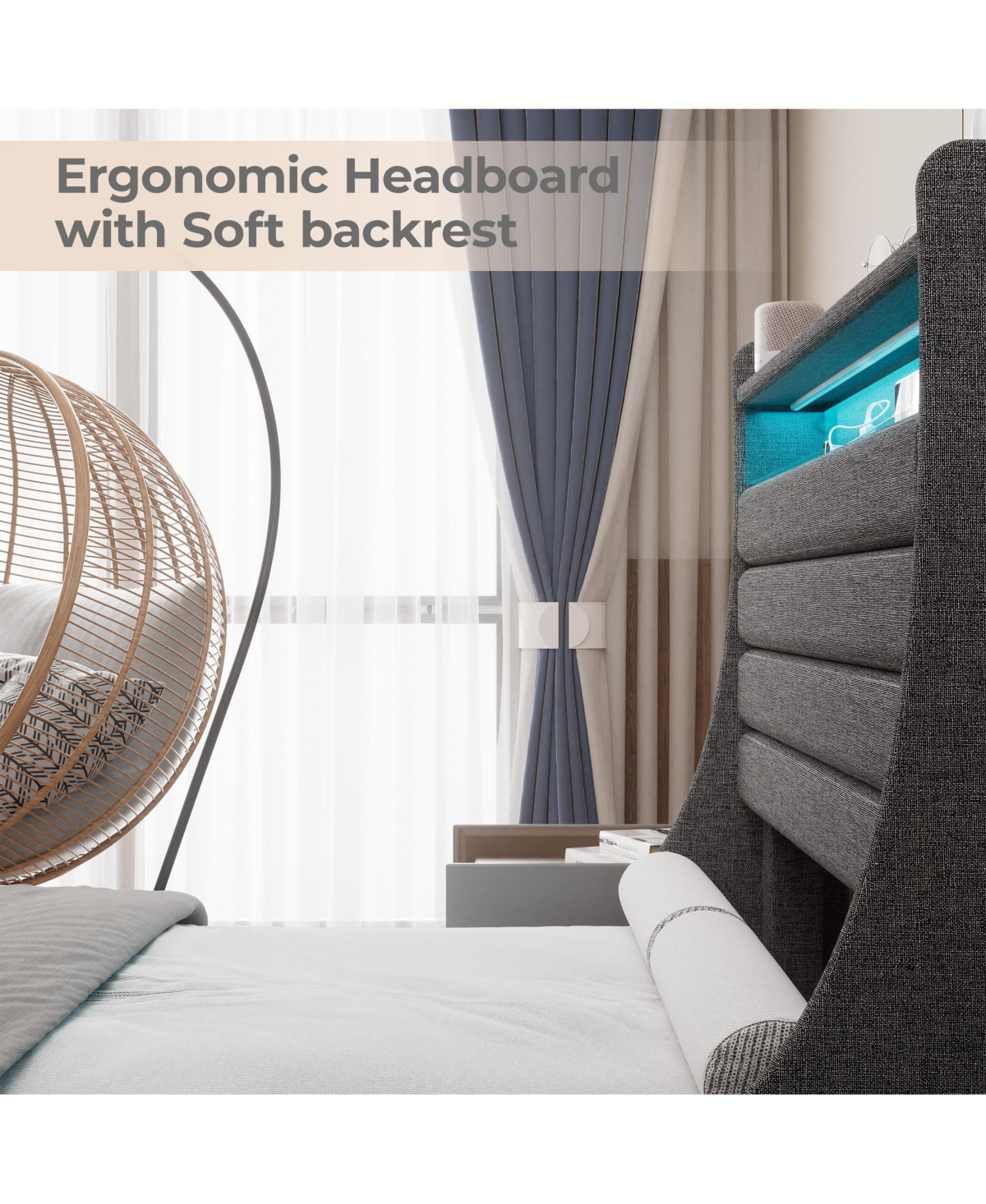 gaomon Full Bed Frame with Usb Charging Station & Led Lights