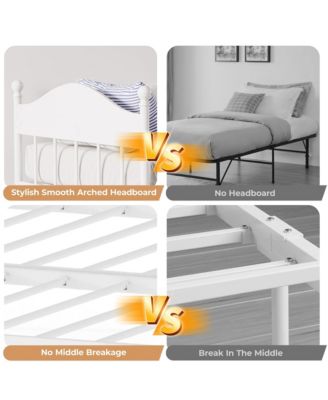 Daybed with Trundle, Metal Twin Size Day Bed with Stylish Headboard, Sofa Bed Frame with Pop Up Foldable Trundle Bed