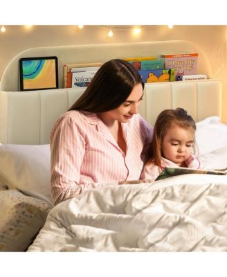 Twin Bed Frames, Upholstered Platform Bed Frame with Bookcase Headboard, Velvet Platform Bed Mattress Foundation