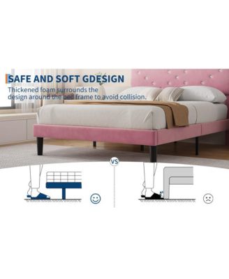 Queen Size Velvet Bed Frames with Headboard,Upholstered Platform Bedframe with Wood Slats,Solid and Stable