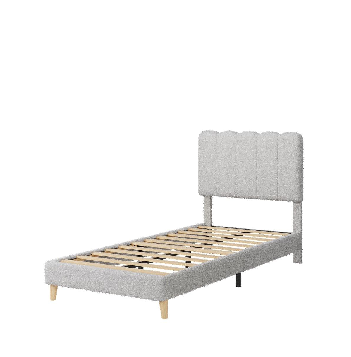 gaomon Twin Bed Frame, Boucle Upholstered Platform Bed with Wave Headboard for Girls/Kids, Easy Assembly