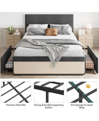Platform Bed with Headboard and Two Storage Drawers, Metal Slat Noise-Free Assembly