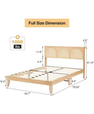 Rattan LED Headboard Storage Modern Boho Design Heavy-Duty 1000 lbs Capacity Platform Bed Frame