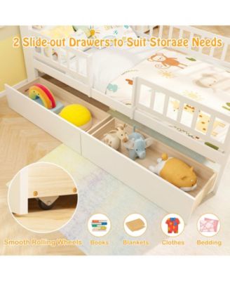 Twin Size House Bed w/ 2 Drawers Kids Montessori Bed w/ Storage Headboard