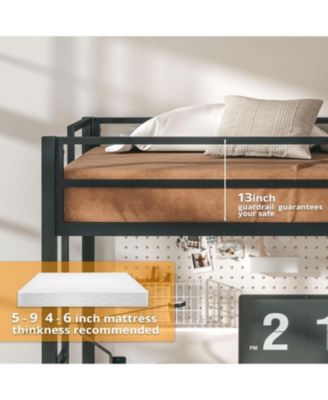 Twin Loft Bed with Desk, Power Outlet & LED Lighting, Space-Saving Design, Black