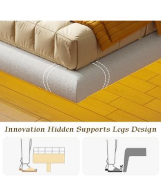 Twin Bed Frames, Floating Bed Frame with LED Light and Upholstered Headboard, Solid Wooden Slats Support