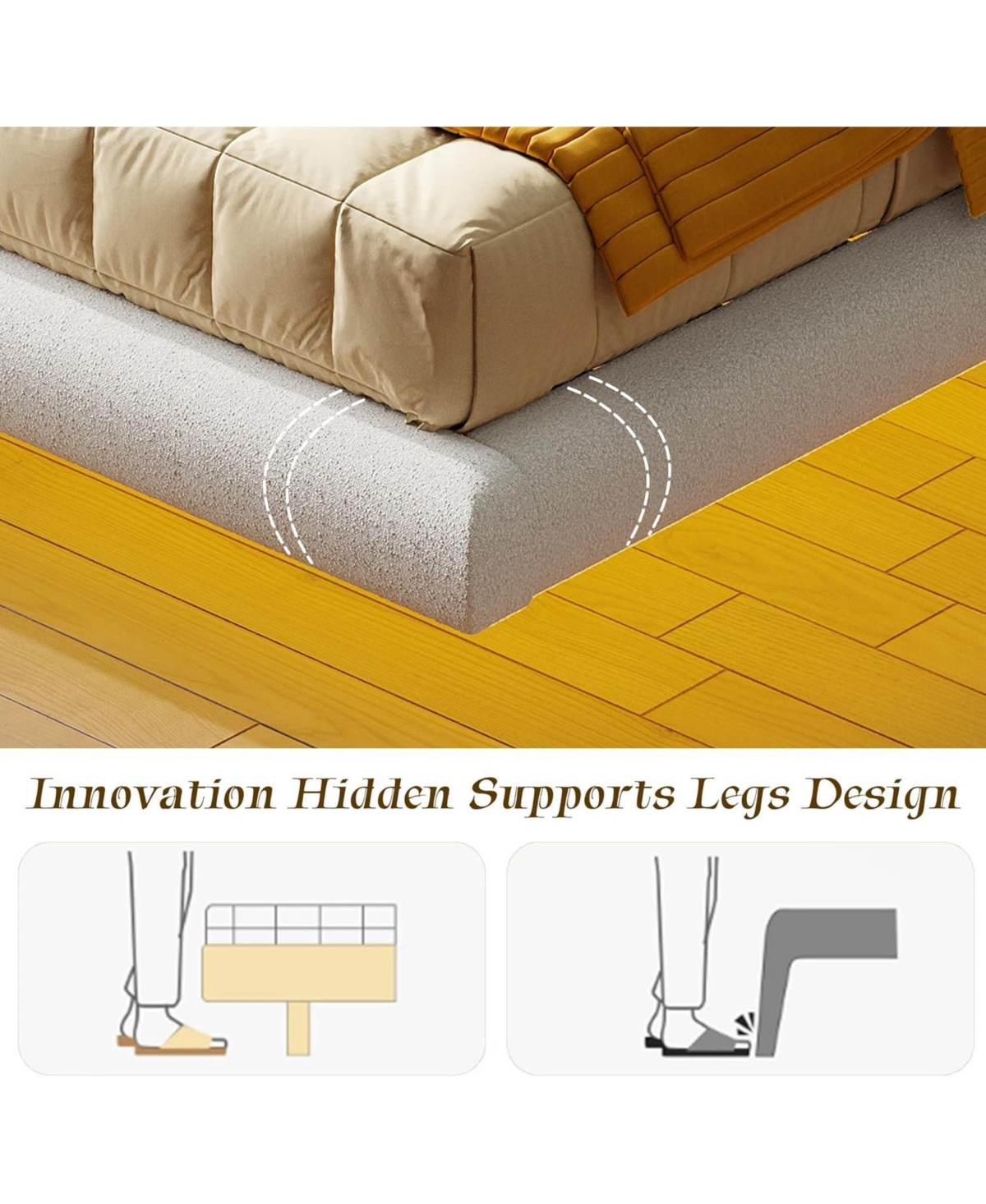 Likimio Twin Bed Frames, Floating Bed Frame with Led Light and Upholstered Headboard, Solid Wooden Slats Support