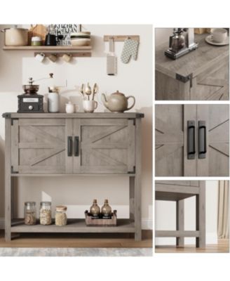 Gray Farmhouse Console Table with Cabinets and Drawers, Versatile Storage Solution for Hallway, Living Room