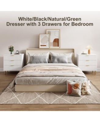 3-Drawer Modern White Dresser, 30" Tall, Fluted Chest with Gold Handles, Anti-Tip Device, Bedroom, Living Room, Kids Room