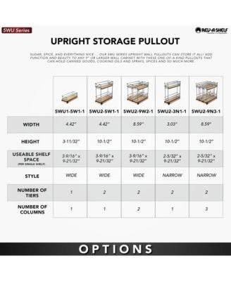 9" Pullout Organizer for Cabinets, 2 Tier Upright Shelf, 5WU2-3N1-1