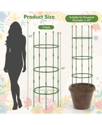 3-Pack Garden Tomato Trellis 60'' Plant Support Cage w/ Adjustable Size for Plants