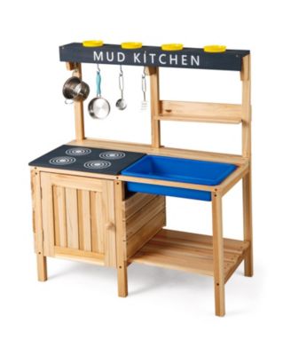 Kids Outdoor Wooden Mud Kitchen Playset with Sink and Cooking Accessories