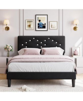Velvet Upholstered Bed Frame with Tufted Headboard