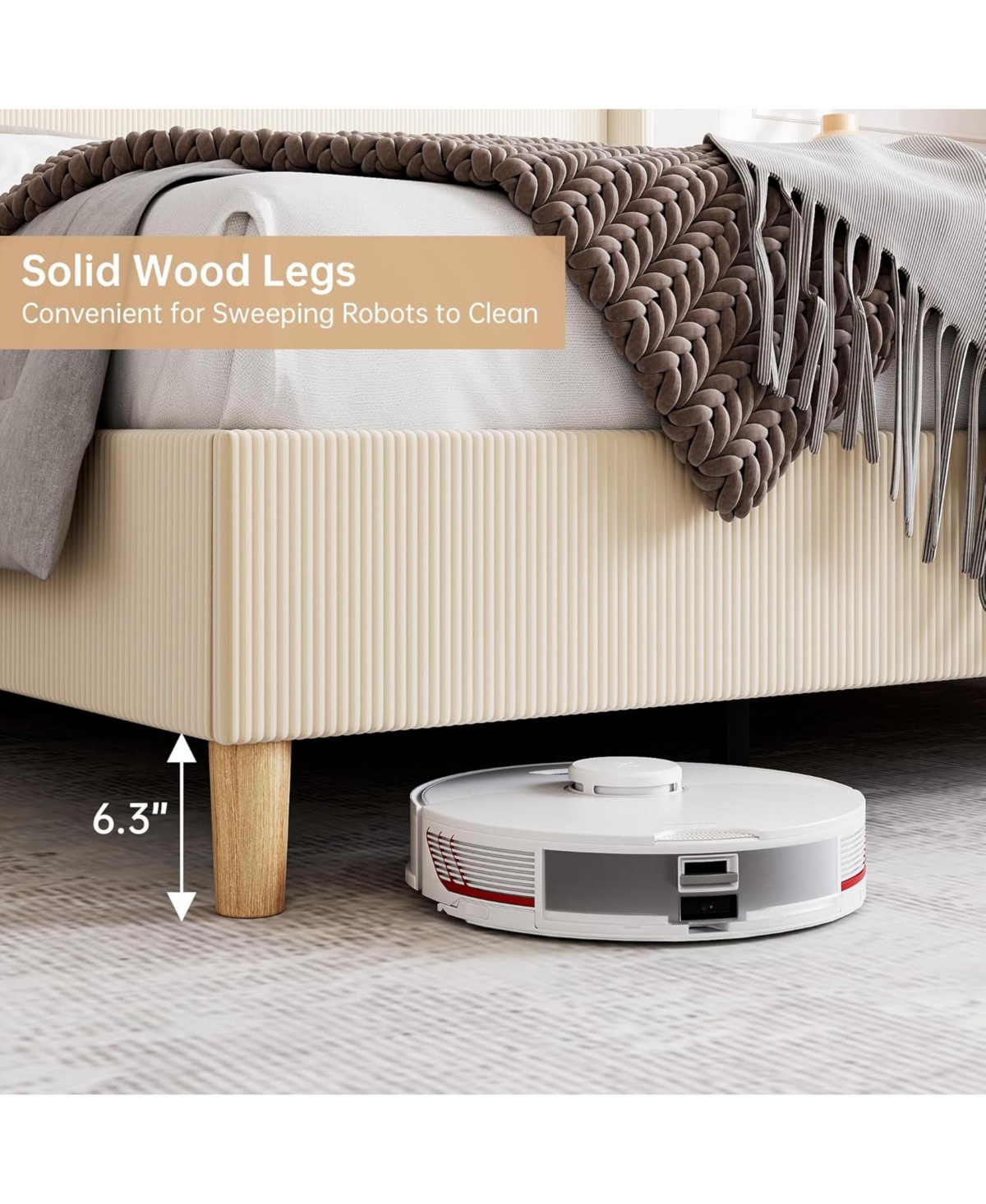 gaomon Size Corduroy Upholstered Platform Bed Frame with 51" Wingback Headboard, Vertical Stripes, Wooden Slats