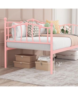 Twin Size Daybed Frame, Metal Platform Sofa Bed with Headboard, Heavy Duty Steel Slats, 12” Storage, No Box Spring Needed