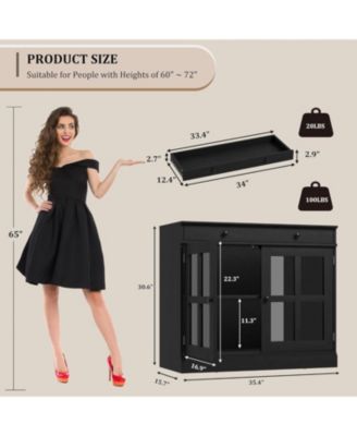 35.4 Inch Black Sideboard Buffet Cabinet, Glass Door, Drawer Storage, Modern Dining Room, Kitchen Cabinet