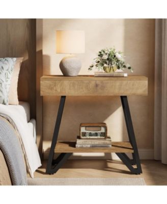 End Side Table for Living Room, Narrow Couch Arm Side Table with Storage Shelves, Small Bedside Nightstand
