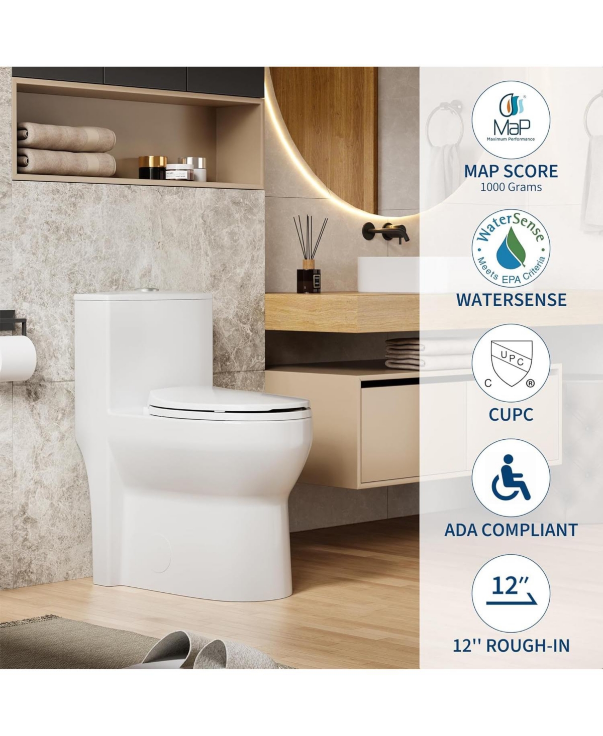 gaomon 17.5 Inch Tall Toilet, One-Piece Round Toilet with Ada Comfort Chair Height Seat, Powerful 0.8/1.28L Gpf Dual Flush