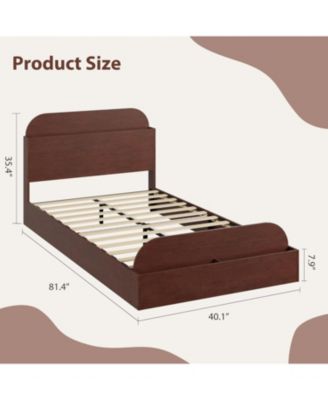 Twin Kids Bed Frame with Storage Headboard & Footboard, Low Profile Wood Platform, Sturdy Slats, No Box Spring Needed