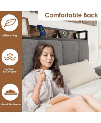 King Size Upholstered Bed Frame with Storage Headboard, 2 Drawers, USB Charging Station, No Box Spring Needed, Heavy Duty